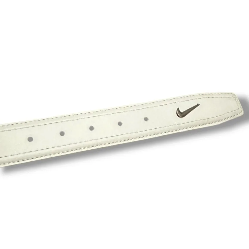 Nike Golf White Leather Belt Men's Size Large/XL Silver Buckle Logo Swoosh